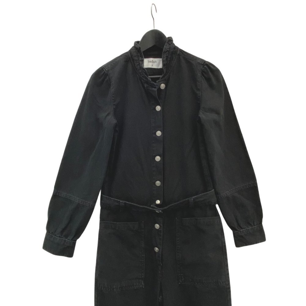 BA&SH Valentine Ruffled Black Denim Jumpsuit NWT - Picture 8 of 8